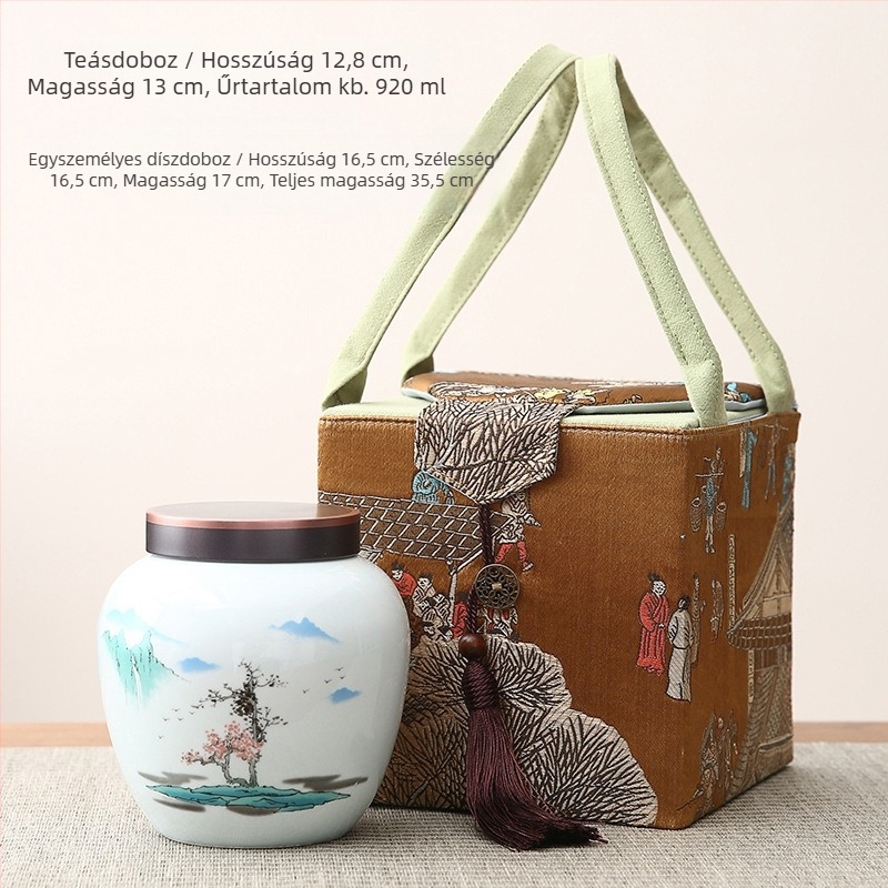 Retro kerámia teás kannák textilborításban, zárható, fekete tea, zöld tea, Pu'er, Jin Junmei – ajándékdobozos csomagolás