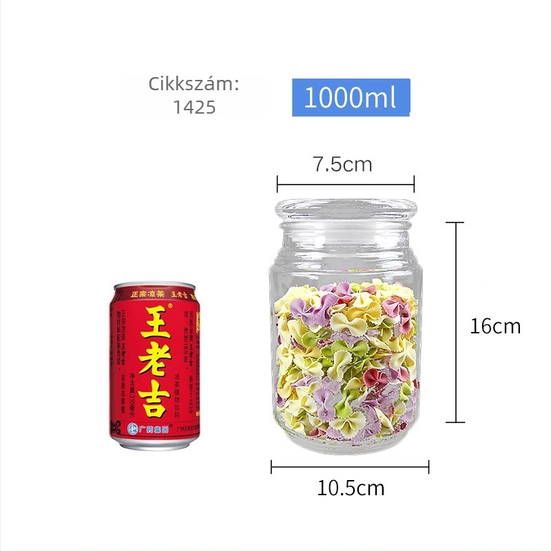 Üveg tárolóedény fedéllel élelmiszerekhez, 1-2 L