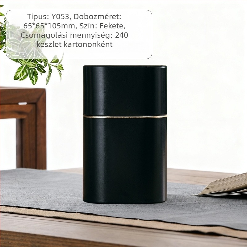 Új, 50 g-os kis kapacitású teás fém doboz fekete és zöld teához, zárt, üres csomagolás