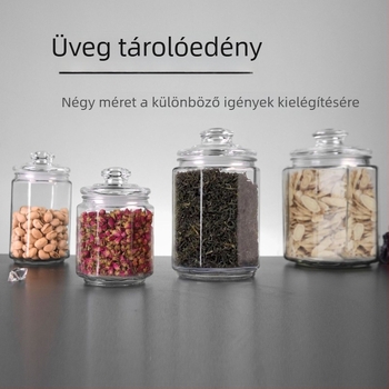 Üveg tárolóedények teához, fűszerekhez, cukorhoz és gabonafélékhez – légmentes fedéllel