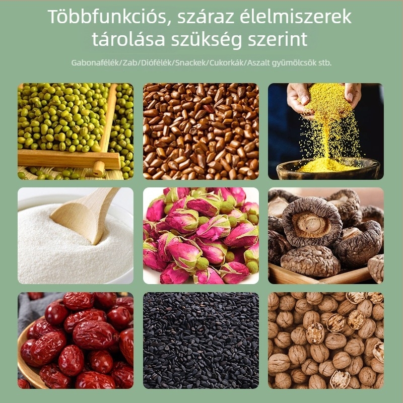 Műanyag zárható tárolóedény gabonafélékhez és hüvelyesekhez – konyhai és hűtőszekrény szervező doboz