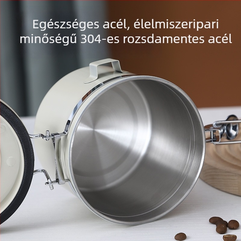 304 rozsdamentes acél kávébab tároló, vákuumos, egyirányú kiáramlási légáram, zárt edény kávéőrlemény és tejpor számára, kör alakú, 1-2 L