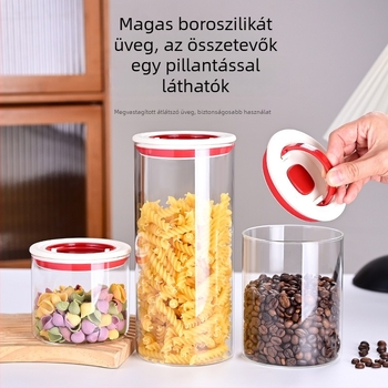 Üvegből készült vákuumos tárolóedény, hengeres nyomható fedéllel, 301–500 ml gabonákhoz és aszalt gyümölcsökhöz