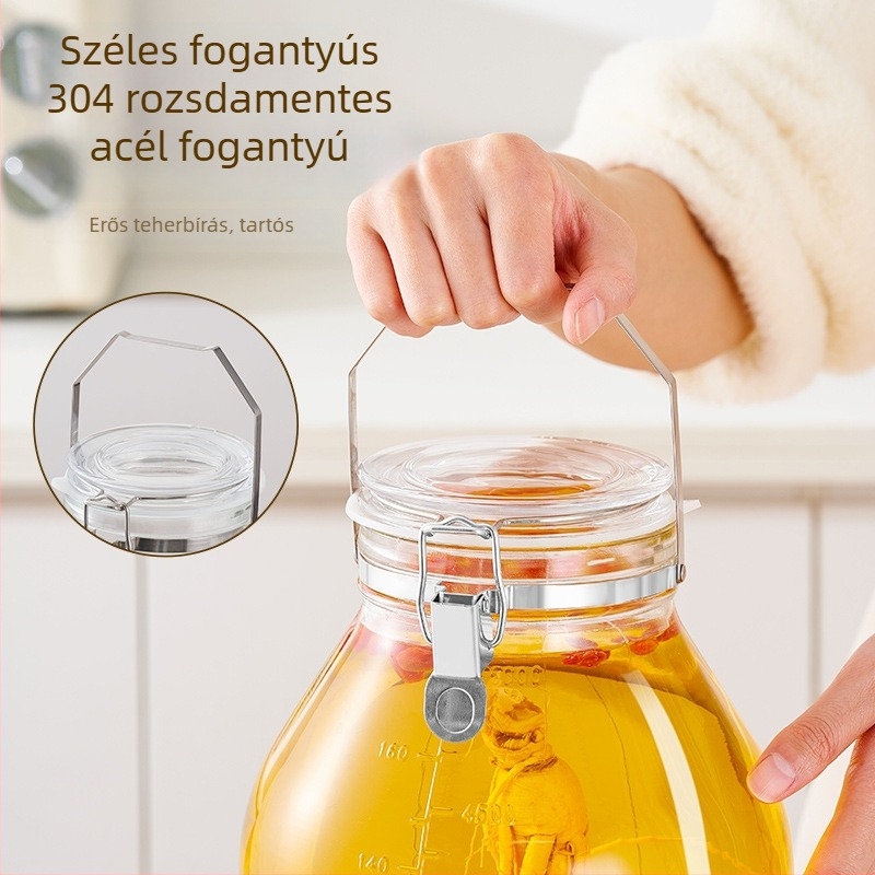 Japán stílusú légmentesen záró üveg fermentáló edény automata szellőztetéssel és enzimpalackkal, hengeres tárolóedény (4,1–5 L)