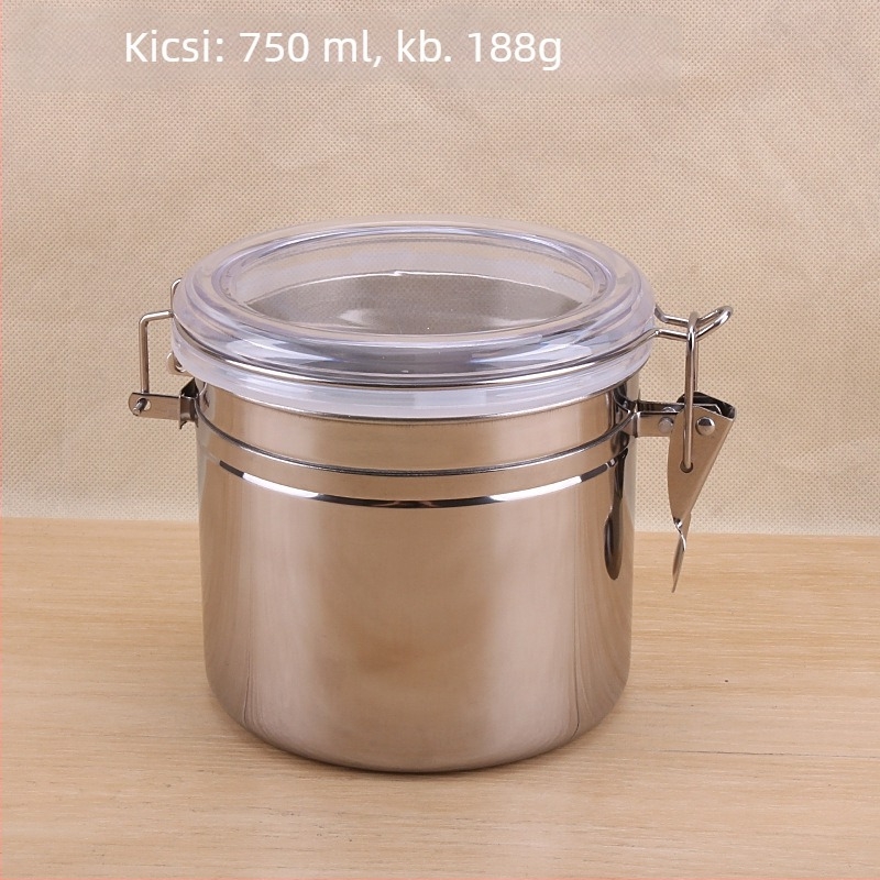 Rozsdamentes acélból készült hermetikusan záródó tárolóedény, 800–1000 ml – kávéhoz, teához, tejporhoz, édességekhez, aszalt gyümölcsökhez és porokhoz