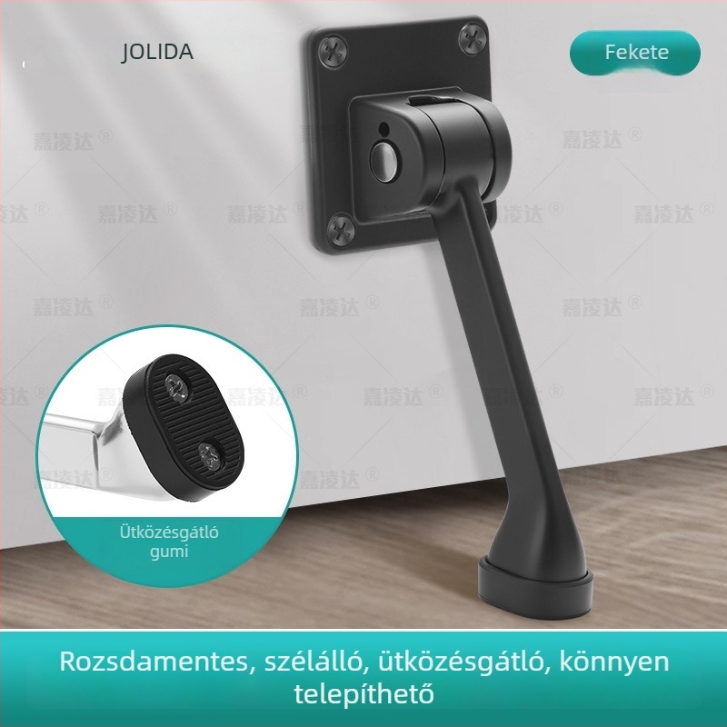 Lábbal működtethető ajtópozicionáló, mozgatható gumis stopperrel, padlóra szerelt, alumíniumötvözetből