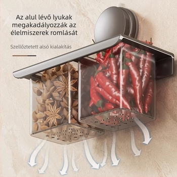 Fali tárolópolc hagyma, gyömbér és fokhagyma számára vákuumos rögzítéssel
