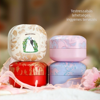 Új kerek fémdoboz teához camellia mintával, teásdoboz és bonbon-doboz