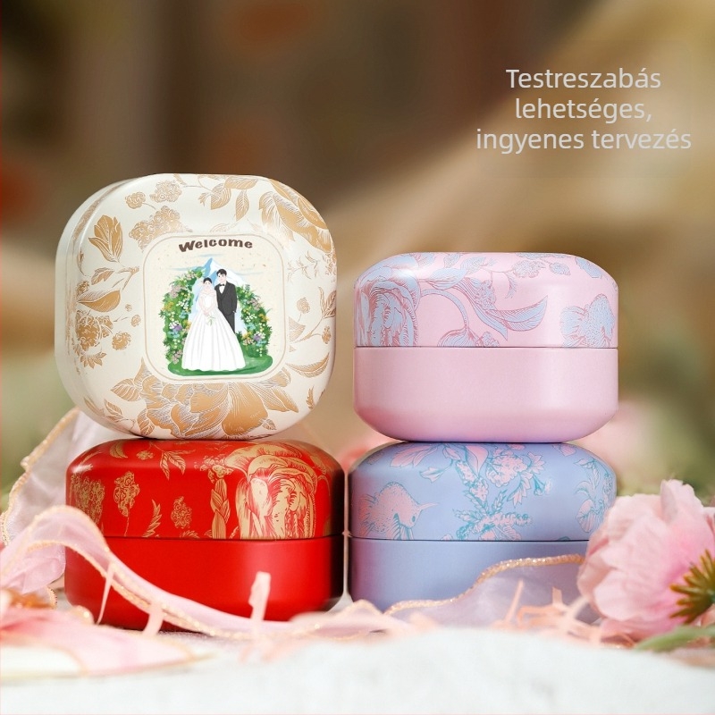 Új kerek fémdoboz teához camellia mintával, teásdoboz és bonbon-doboz