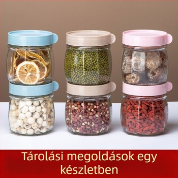 Üvegből készített, légmentesen záródó tárolóedények diófélék, kristálycukor és bors fűszerek számára