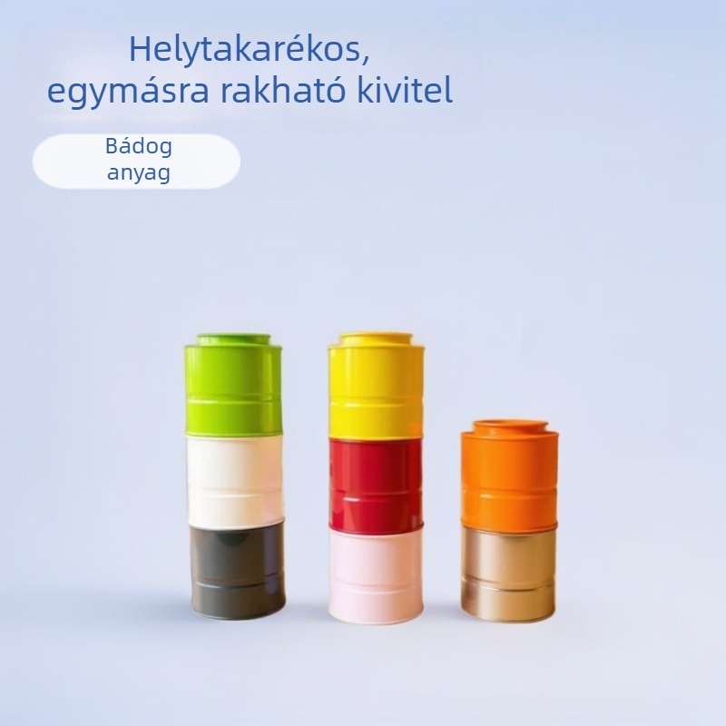 Zárható, egymásra rakható fémdoboz teához, kerek, több színben
