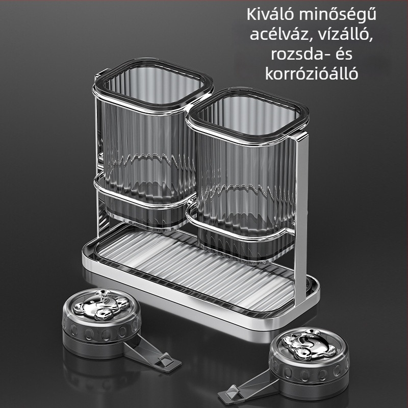 Rozsdamentes acélból készült falra szerelhető evőeszköztartó, szívókoronggal és vízelvezető rács