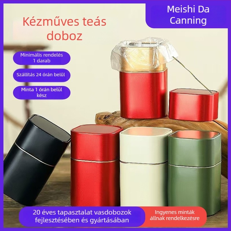Hordozható teásdoboz, 50 g Jin Junmei tea, zárható négyzet alakú, matt felület, egyszínű dizájn