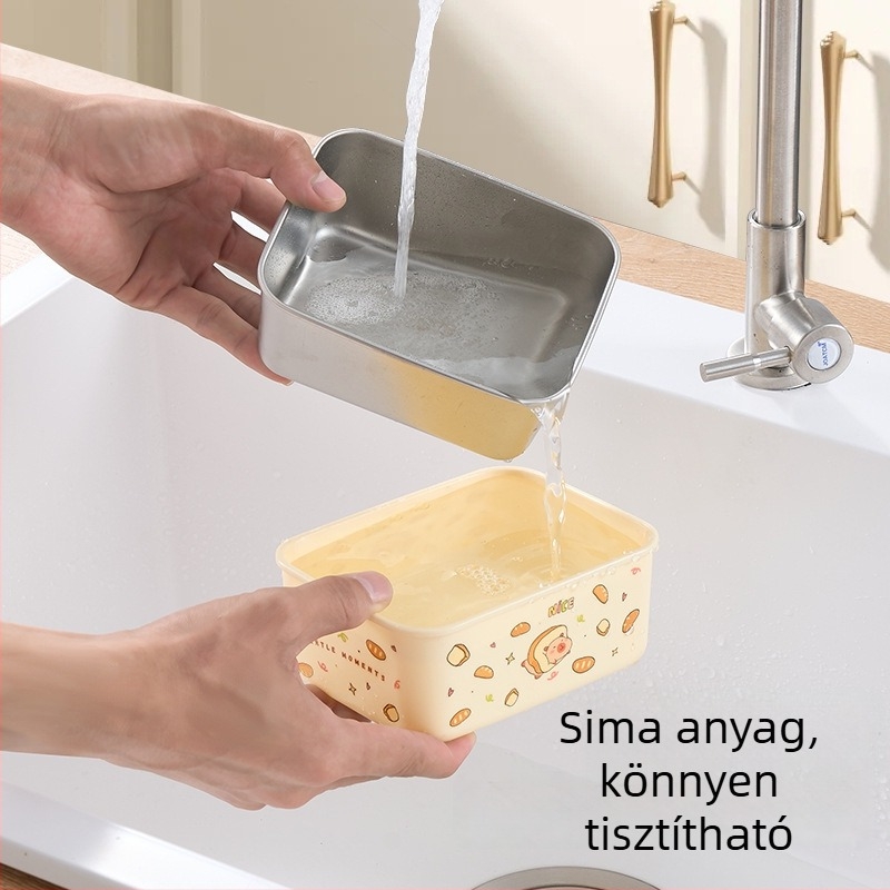 304 rozsdamentes acél ebédes doboz fedővel, szigetelt és zárható, mikrohullámú sütőben használható, négyszögletes, 800–1000 ml, aranyos rajzfilm-stílusú, diákok számára