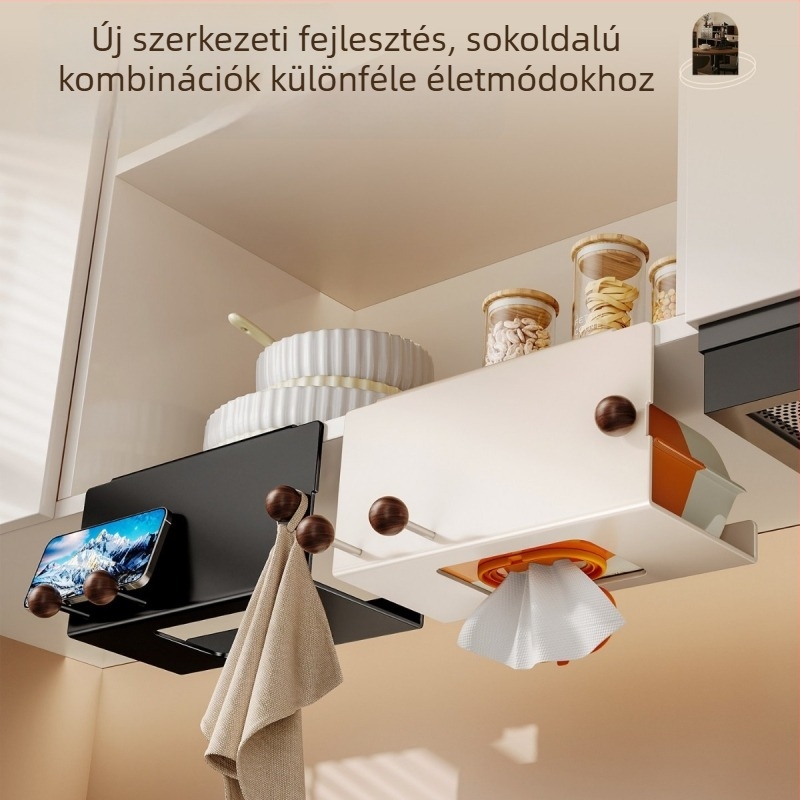Faanyagból készült konyhai papírtörlő doboz tárolóval, multifunkcionális telefonállvány, fordított elrendezésű zsebkendő-doboz és nedves törlőkendő tároló