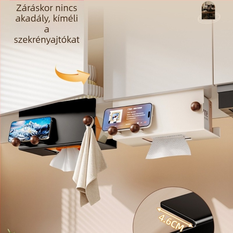 Faanyagból készült konyhai papírtörlő doboz tárolóval, multifunkcionális telefonállvány, fordított elrendezésű zsebkendő-doboz és nedves törlőkendő tároló