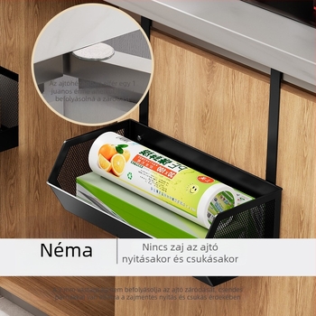 Fúrás nélküli konyhaszekrényajtó tároló, hagyma, gyömbér és fokhagyma számára, akasztós kosárral