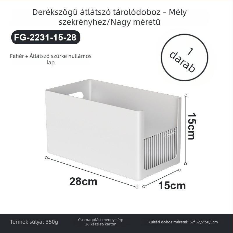 Derékszögű tároló doboz, rakható, műanyag, konyhához és otthonhoz