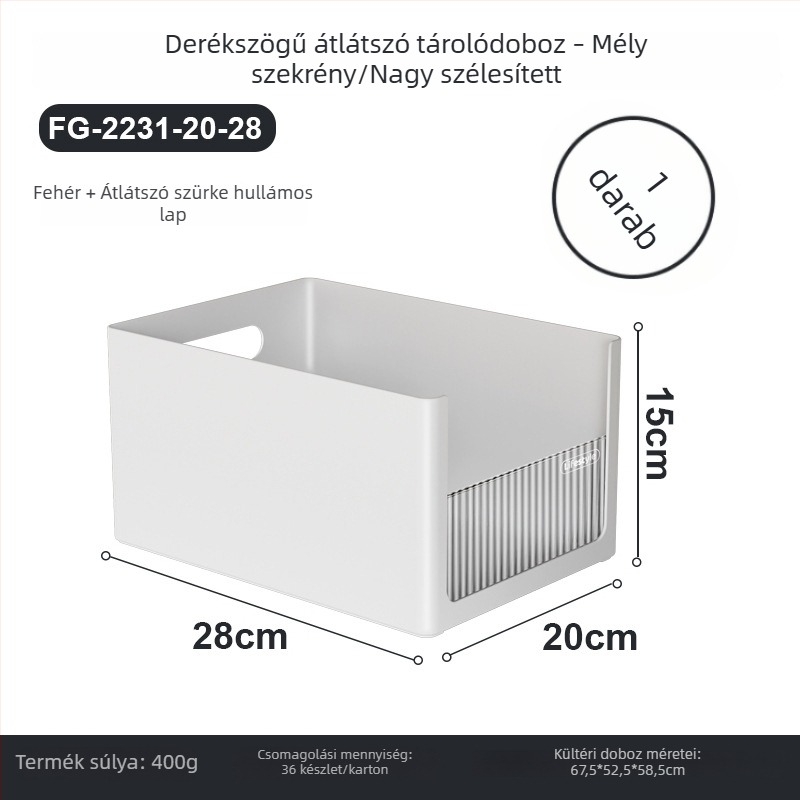 Derékszögű tároló doboz, rakható, műanyag, konyhához és otthonhoz