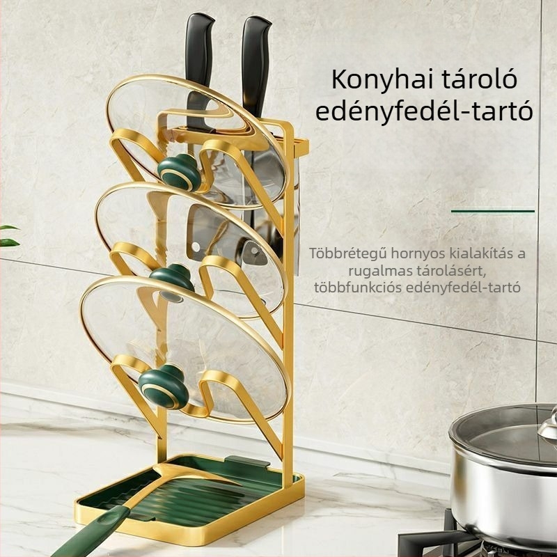 Fali fedőállvány – fúrás nélküli szerelés, konyhai tároló fedők, vágódeszkák és edények számára