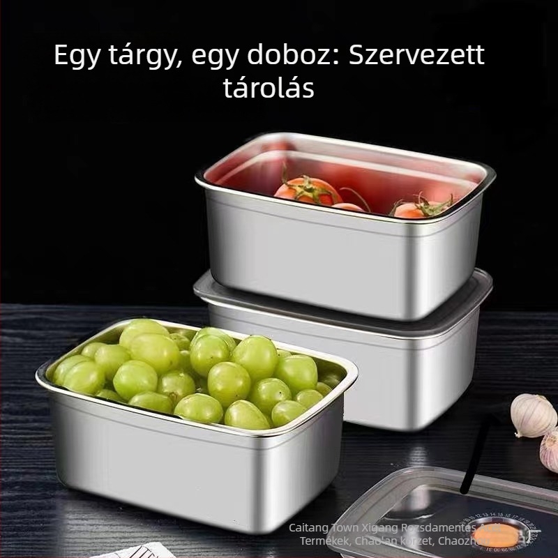 Rozsdamentes acél élelmiszer-tároló doboz szigetelt fedéllel, hűtőben használható, porcionáláshoz és szabadtéri piknikhez