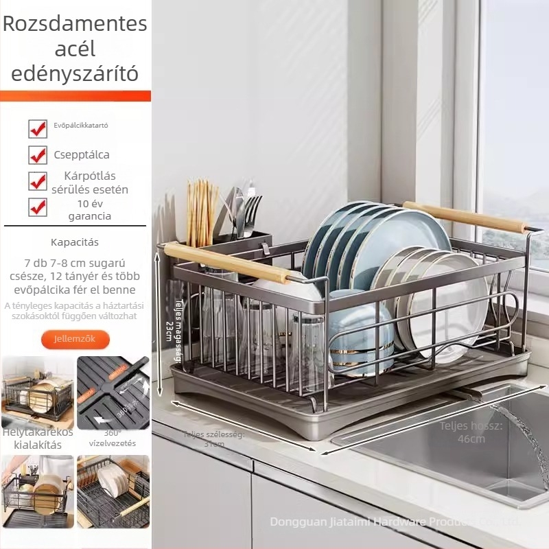 Pult melletti edény- és tálleeresztő rács, 304 rozsdamentes acélból, konyhai tároló