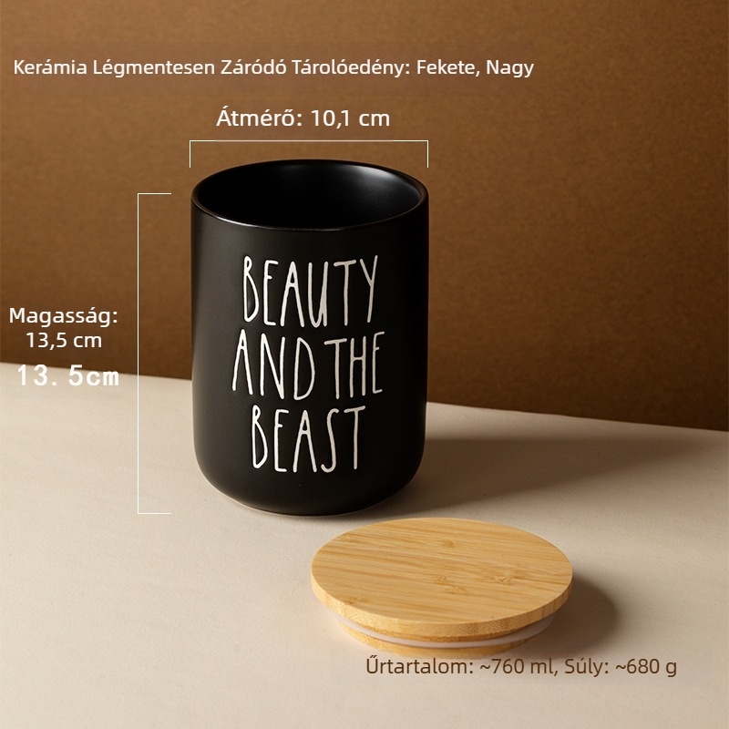 Kerámia légmentesen záró tároló kávébabokhoz, kávé őrleményhez, tejporhoz és tealevelekhez – 500–800 ml