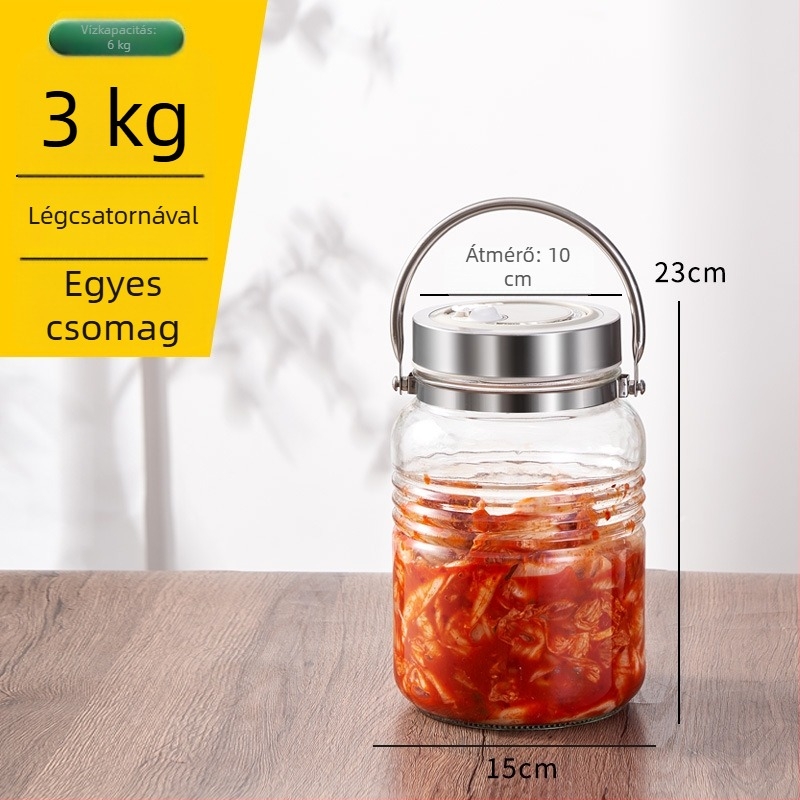 Üvegből készült savanyúságos befőttesüveg, nagy kapacitású, széles nyílású, 3000 ml