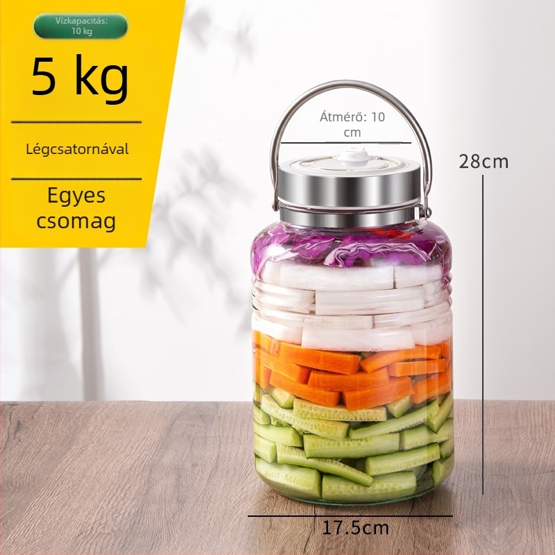 Üvegből készült savanyúságos befőttesüveg, nagy kapacitású, széles nyílású, 3000 ml