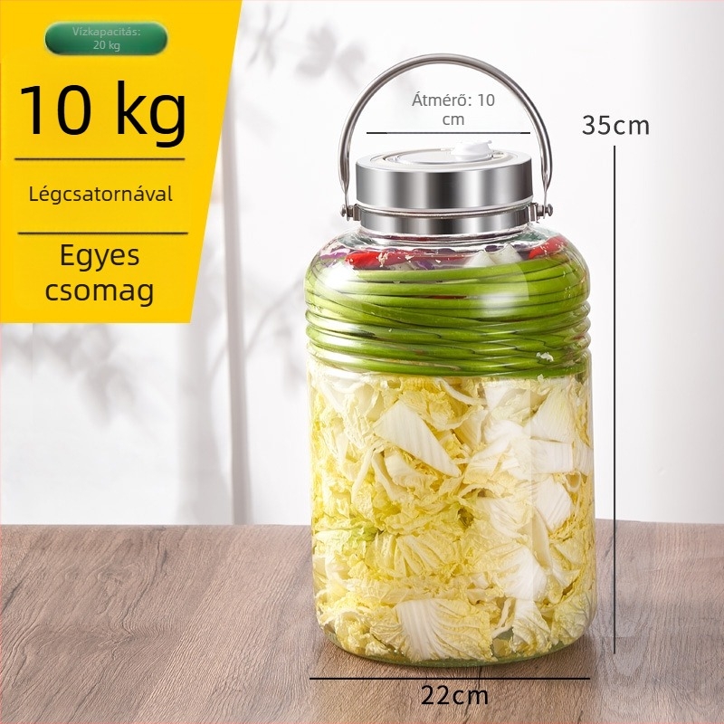 Üvegből készült savanyúságos befőttesüveg, nagy kapacitású, széles nyílású, 3000 ml