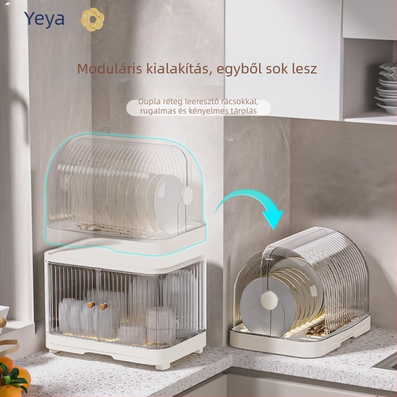 Kétszintes konyhai edényállvány fedéllel és lefolyóval