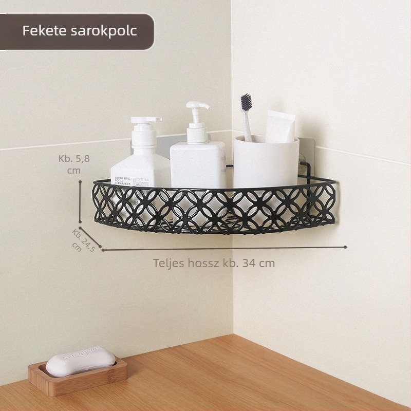 Háromszög alakú falra szerelhető tároló polc fürdőszobába, WC-be és konyhába
