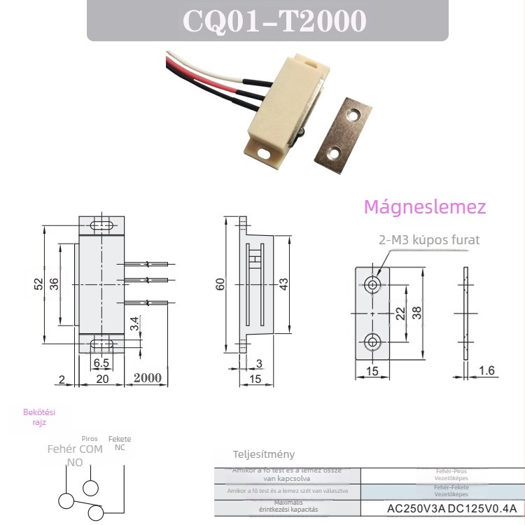 HMGR-T150/2000 Háromvezetékes mágneses ajtózár HGE11-52-L150/2000