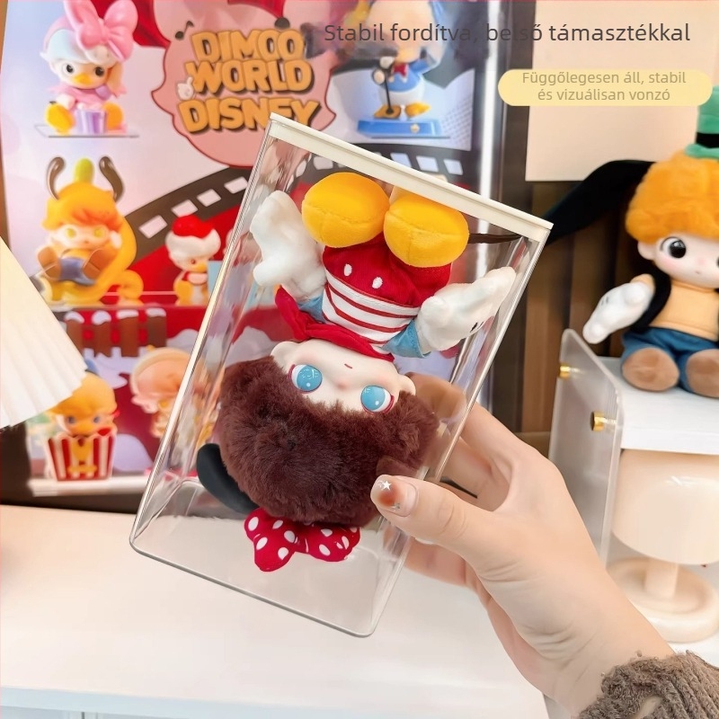 Bubble Mart Dimoo Disney vinil figurák tároló- és kiállító doboza átlátszó porvédővel és rakható állvánnyal