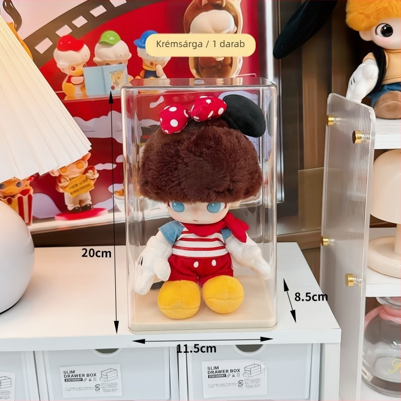 Bubble Mart Dimoo Disney vinil figurák tároló- és kiállító doboza átlátszó porvédővel és rakható állvánnyal