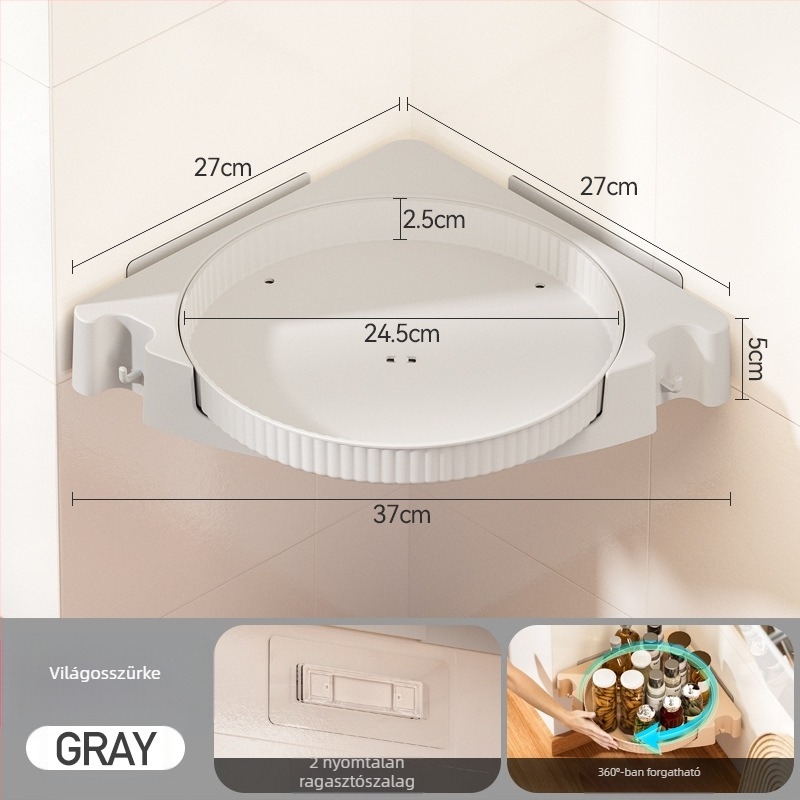 Fúrás nélküli konyhai fűszerező forgó sarok, falra szerelhető, 360°-os forgatható, fürdőszoba és konyha