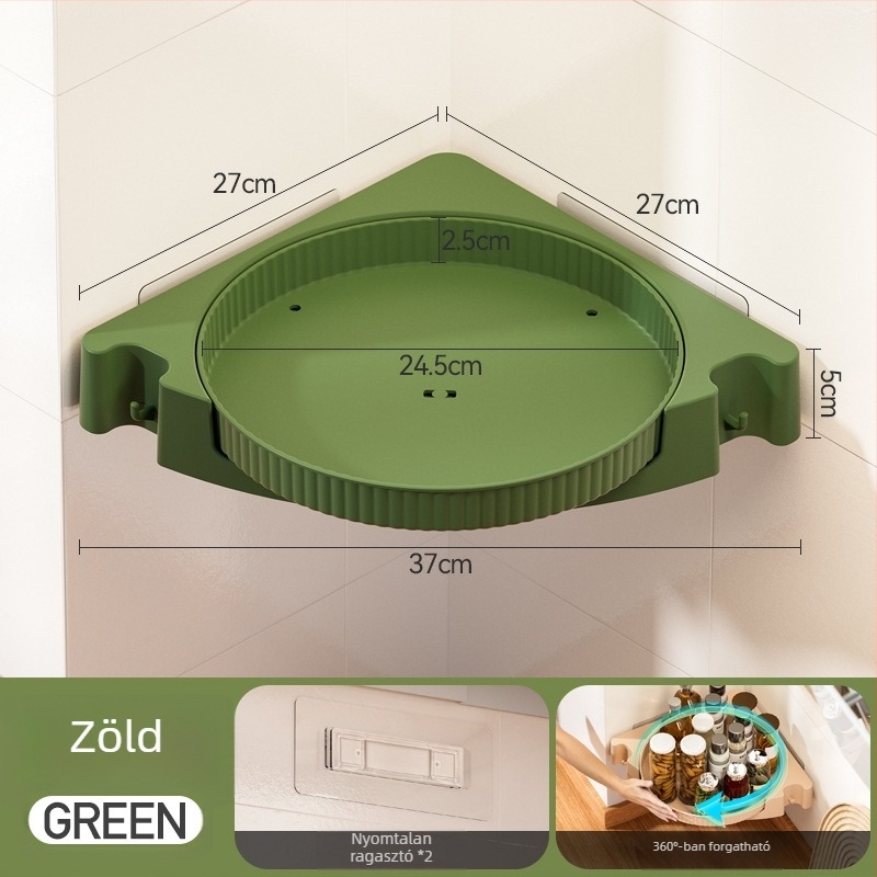 Fúrás nélküli konyhai fűszerező forgó sarok, falra szerelhető, 360°-os forgatható, fürdőszoba és konyha