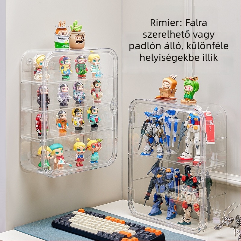 Fali, átlátszó akril vitrínia figurák és LEGO számára, porvédett, 18 L kapacitás
