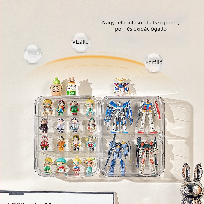 Fali, átlátszó akril vitrínia figurák és LEGO számára, porvédett, 18 L kapacitás