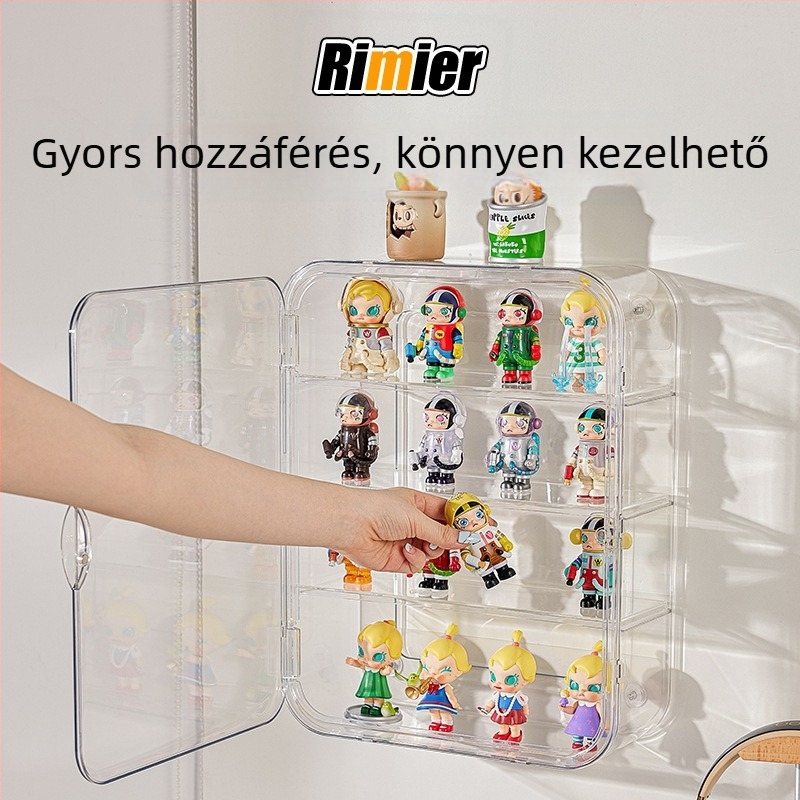 Fali, átlátszó akril vitrínia figurák és LEGO számára, porvédett, 18 L kapacitás