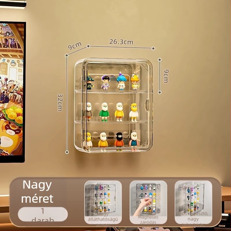 Fali, átlátszó akril vitrínia figurák és LEGO számára, porvédett, 18 L kapacitás