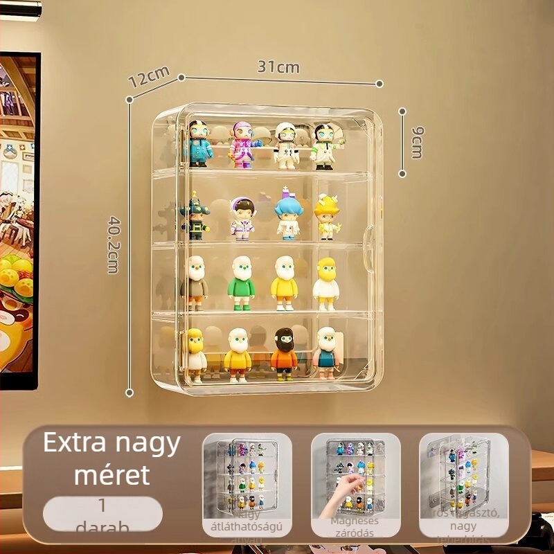 Fali, átlátszó akril vitrínia figurák és LEGO számára, porvédett, 18 L kapacitás