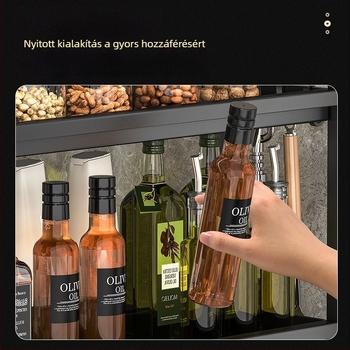 Konyhai fűszertartó és tároló polc, asztalra és padlóra álló, többfunkciós magasan kiemelt védőfallal