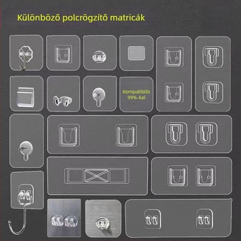 Átlátszó, fúrás nélküli falra szerelhető fürdőszobai tároló polc kampókkal