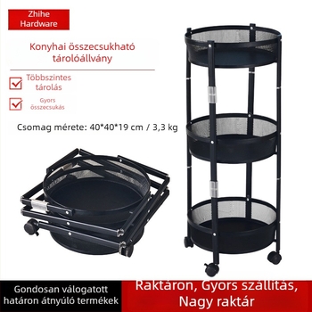 Összecsukható konyhai tárolóállvány, többszintes, mobil kosár gyümölcsökhöz, zöldségekhez és nassolnivalókhoz