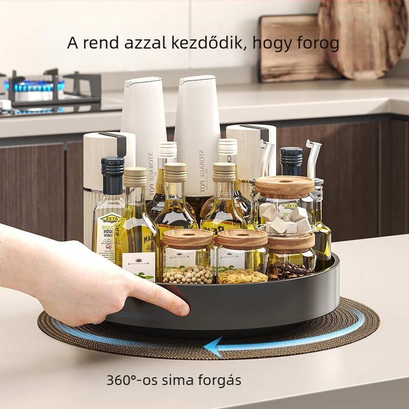 360°-os forogó fűszer- és ízesítő szervező a konyhapulton – olaj, só, szósz és ecet tárolására
