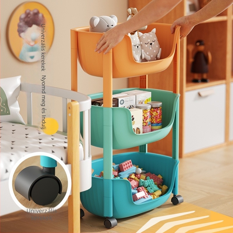 Négy szintes görgős tárolóállvány, kerekekkel – játékokhoz, konyhához, fürdőszobához és nappalihoz
