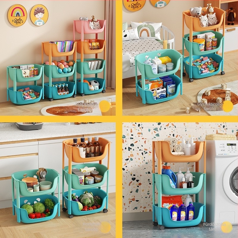 Négy szintes görgős tárolóállvány, kerekekkel – játékokhoz, konyhához, fürdőszobához és nappalihoz