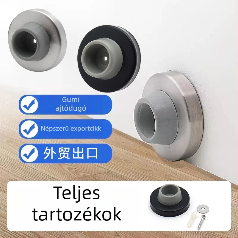 Rozsdamentes acél ajtóstop gumírozott csillapítóval üvegajtókhoz, padlóra szerelve