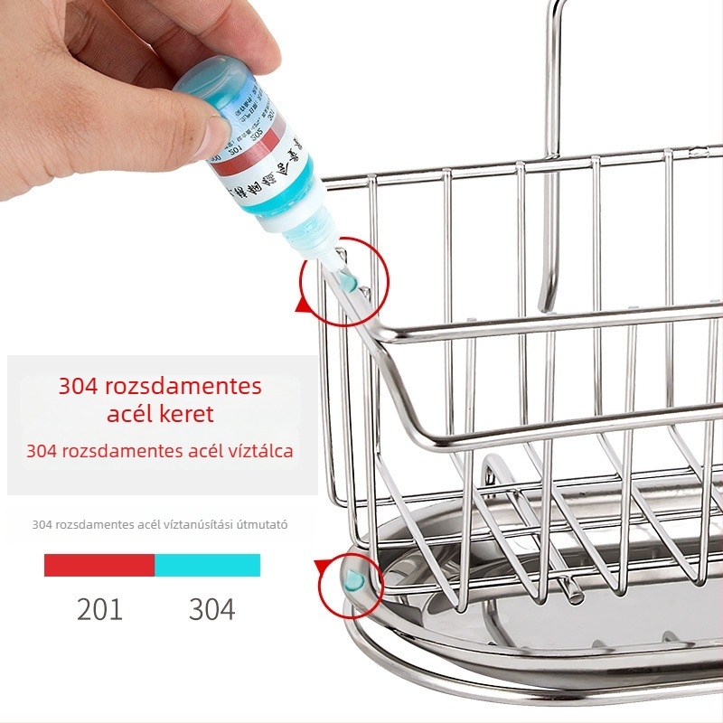 Rozsdamentes acél falra szerelhető konyhai szárító állvány mosogatóhoz, fúrás nélkül